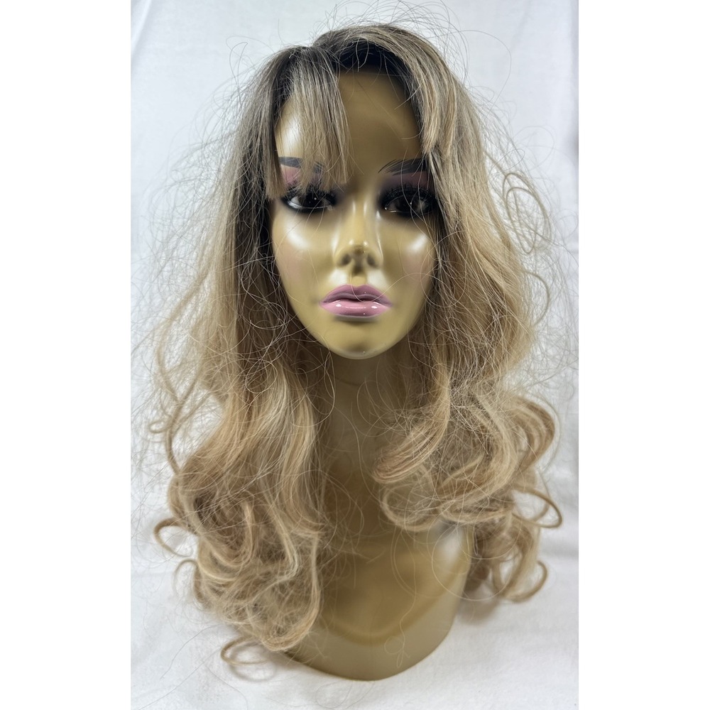 Golden Blonde Wig Dark Roots Long Layered Curly With Bangs Cosplay Goldilocks